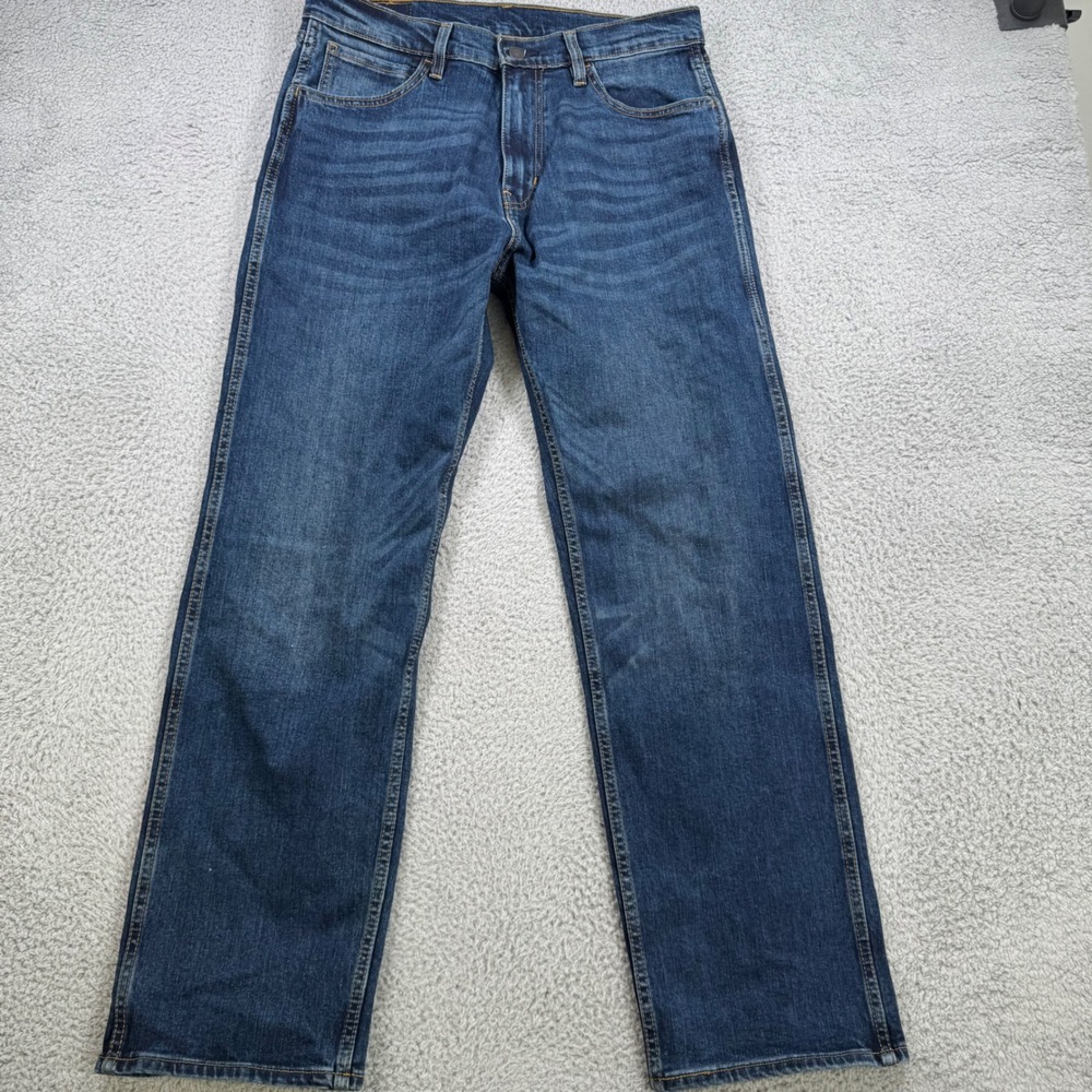 Levis Workwear Fit Mens 32x30 Dark Wash Straight‎ Leg Stretch Denim Jeans Blue